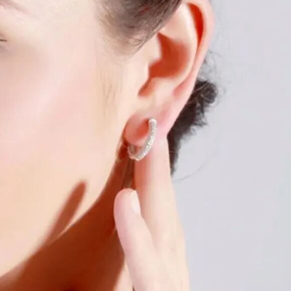 The Brilliance Mini Hoop Earrings in 925 and cubic zirconia - Picture 6 of 11